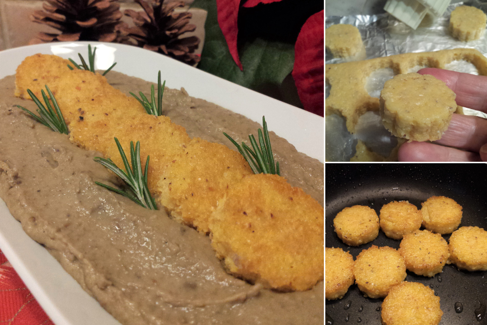 polenta bites on lentil cream