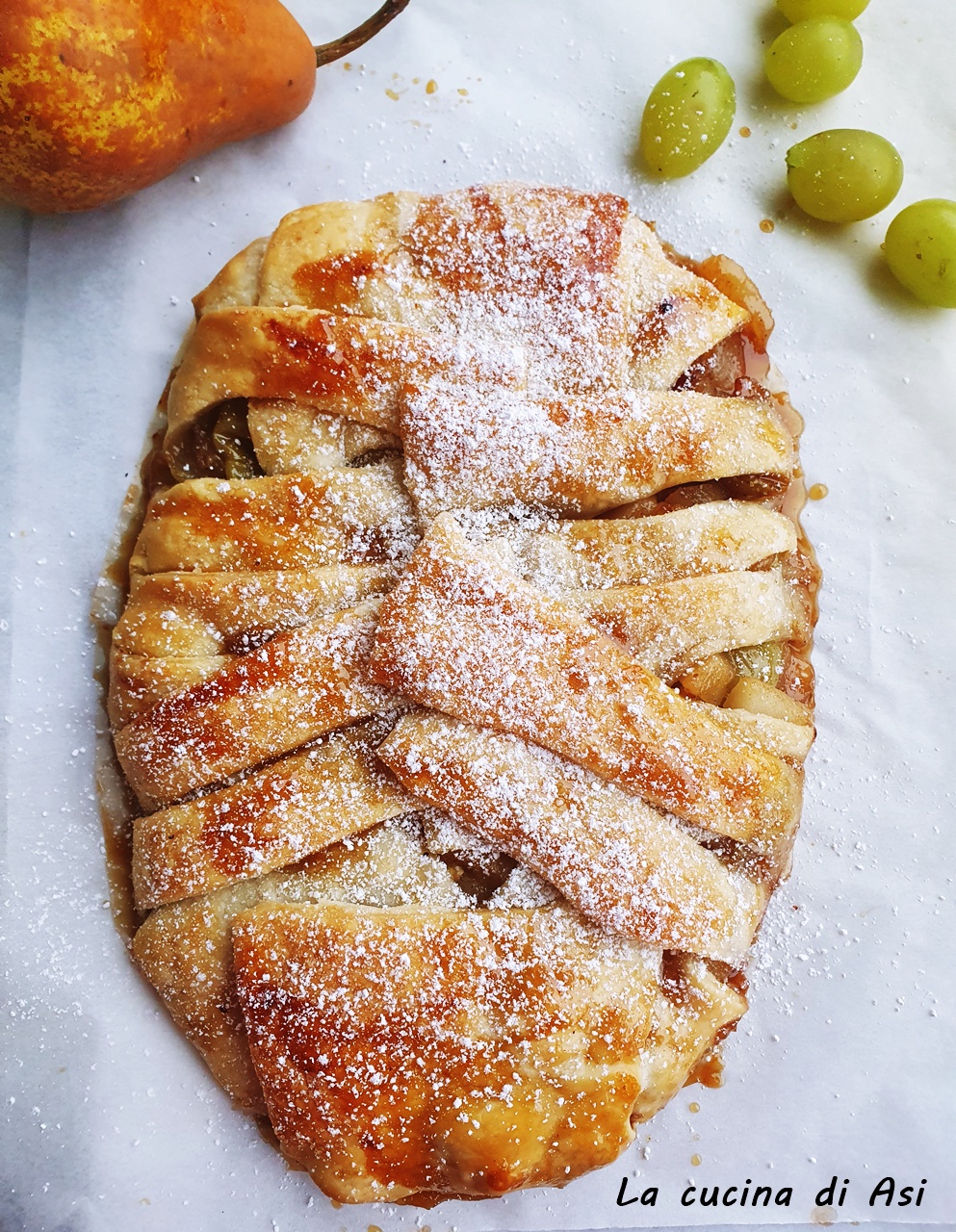 Puff Pastry Braid with Pears, Grapes, and Walnuts