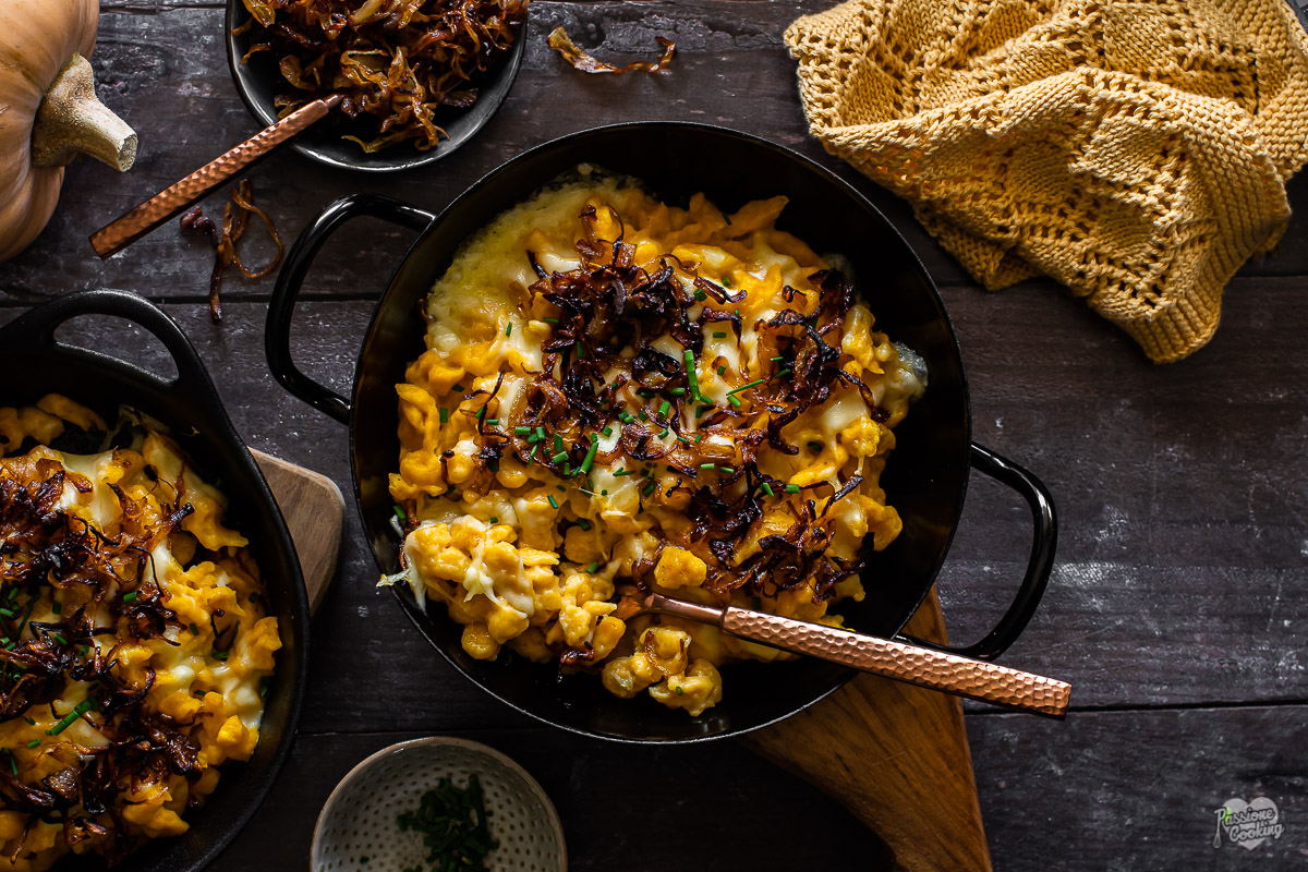 Pumpkin Spätzle with Cheese and Fried Onions