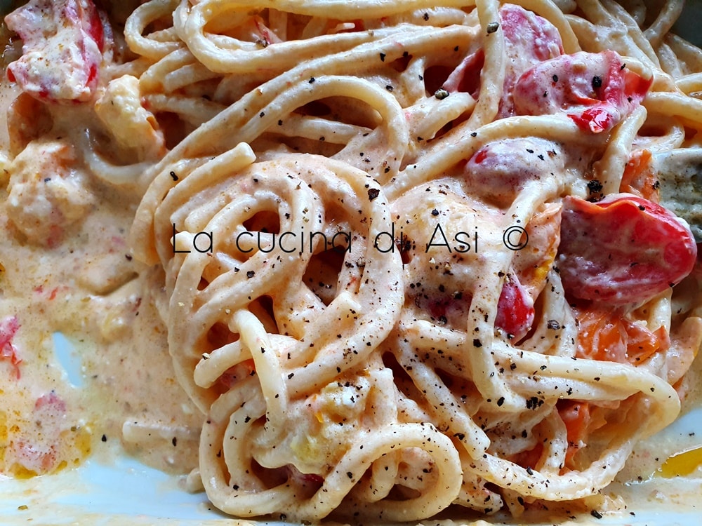 Creamy Bucatini with Feta and Cherry Tomatoes