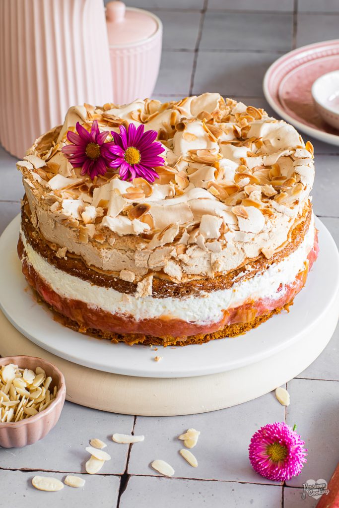 Rhubarb and Cream Meringue Cake