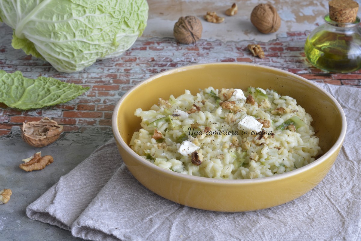 Risotto with Cabbage Cream Cheese and Walnuts