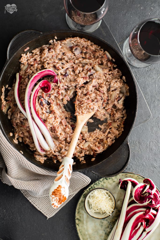 Risotto with radicchio red wine and speck