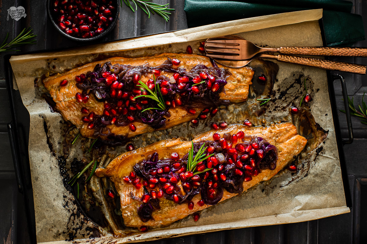 Baked Salmon Trout Fillets with Pomegranate