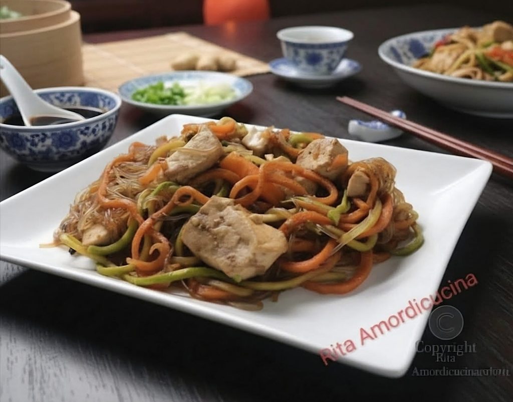 Vegetable and Swordfish Soy Spaghetti