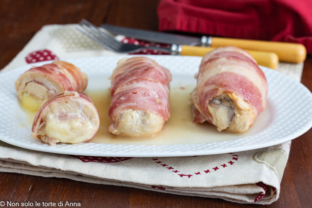 Stuffed Chicken Rolls Wrapped in Bacon