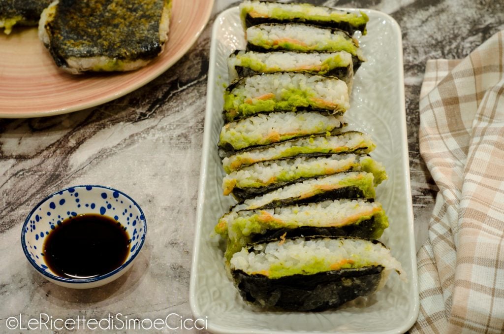 Crunchy Onigirazu or Sushi Sandwiches with Salmon and Avocado