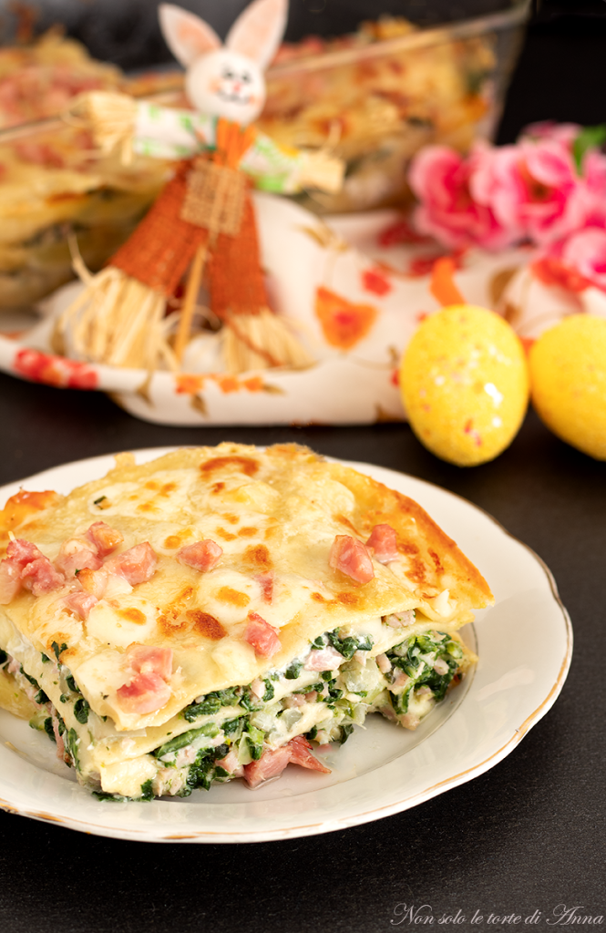white lasagna with chard and ham