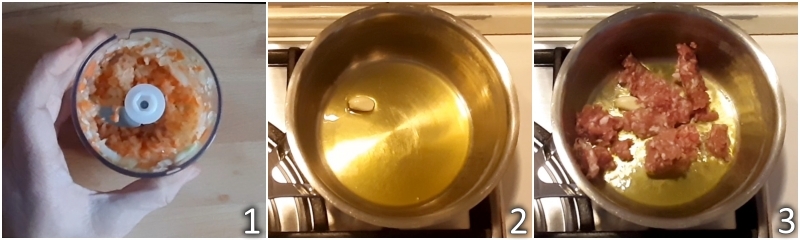 a. sauté garlic and crumbled sausage