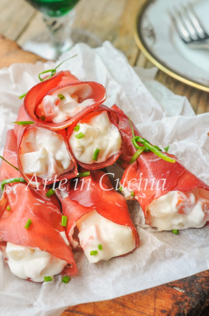 Bresaola Cones with Russian Salad Appetizer vickyart art in cooking