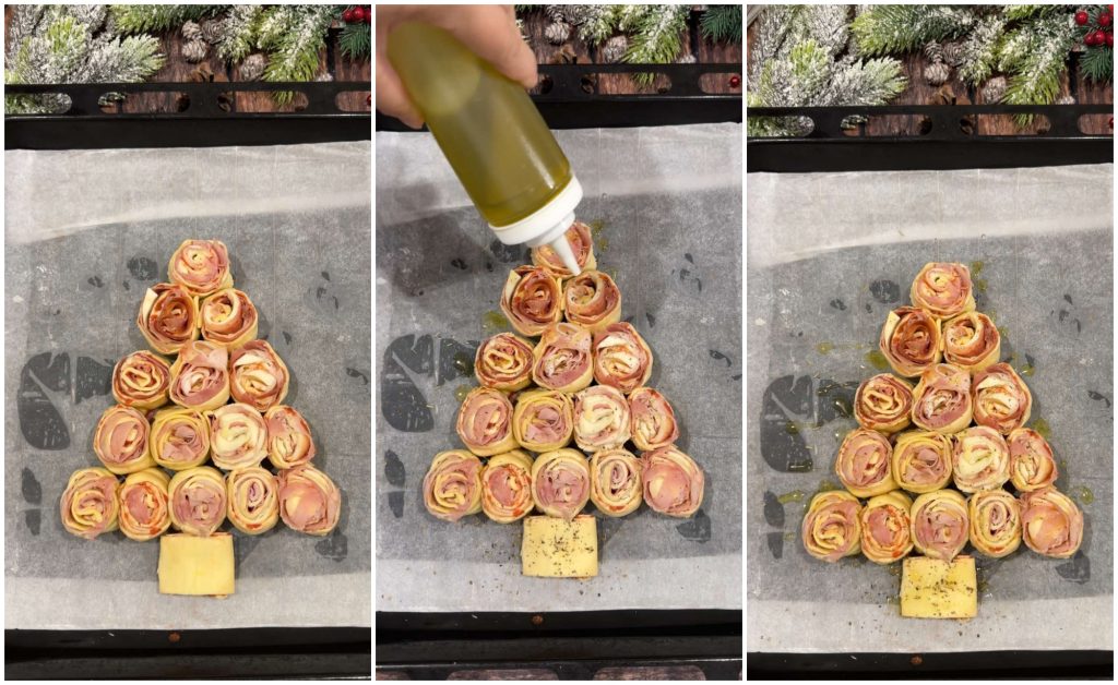 Christmas tree with ham and mozzarella