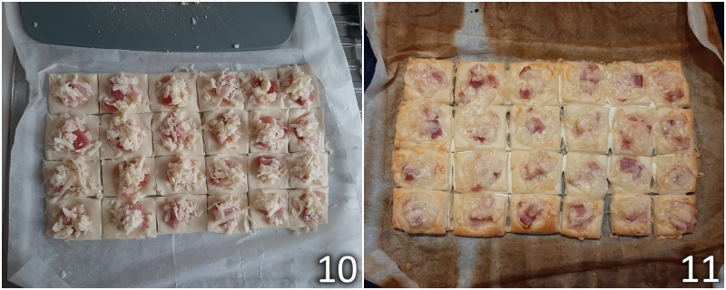 d. garnish the puff pastry snacks with grated fontina cheese