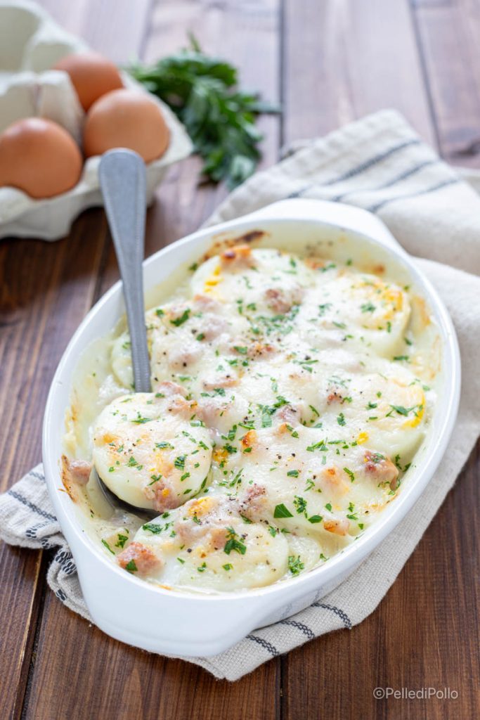 hard-boiled eggs gratinated in the oven