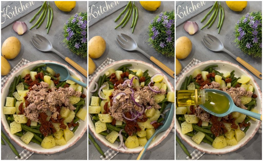 green bean, tuna, potato and sun-dried tomato salad
