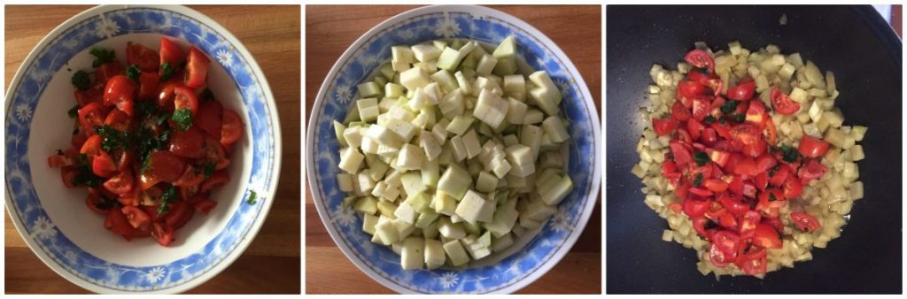 eggplant, cherry tomatoes, and crescenza cheese strudel