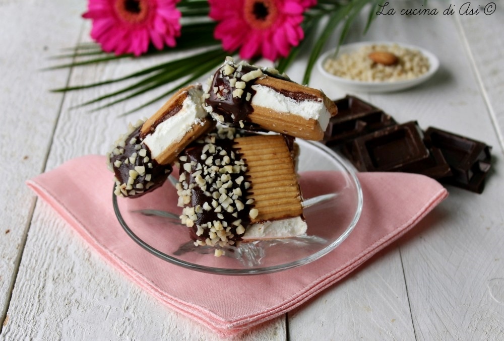 ice cream sandwiches with whipped cream and chocolate