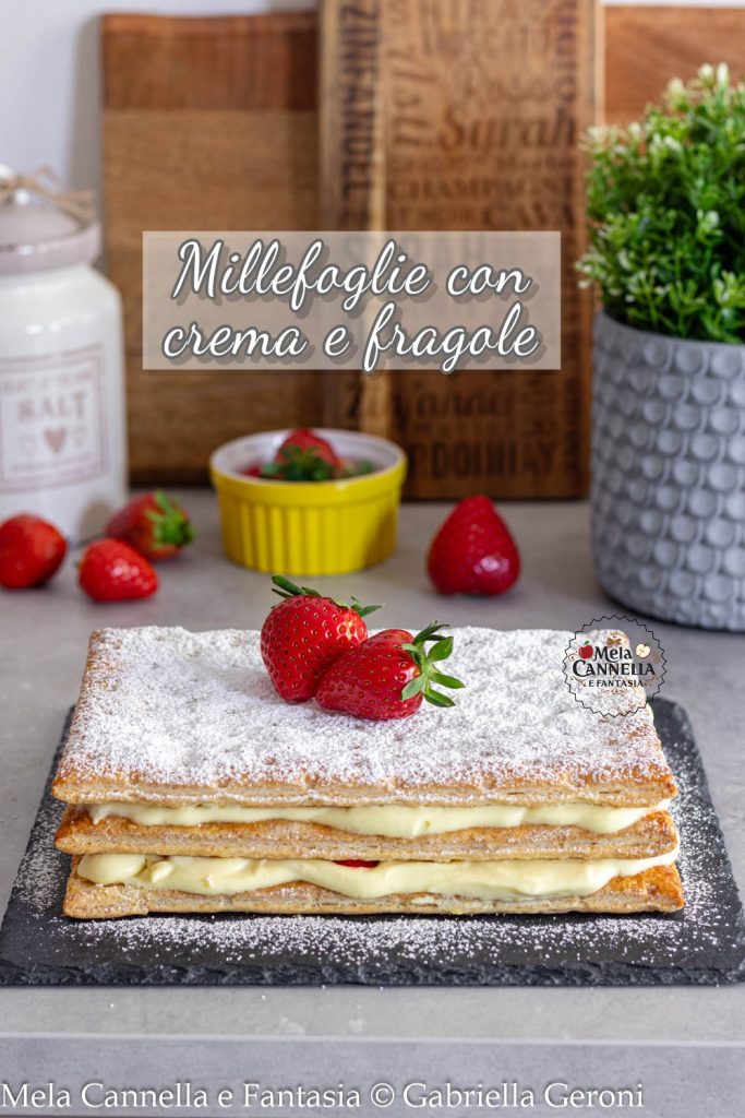 millefeuille with cream, whipped cream and strawberries