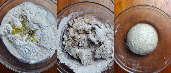 mix all ingredients, form a smooth and homogeneous ball and let it rise until doubled