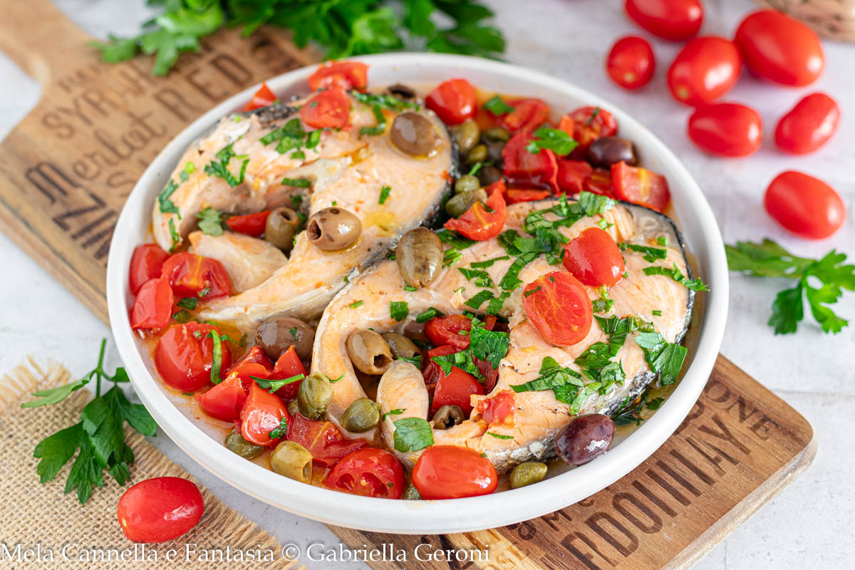 Pan-Seared Salmon with Cherry Tomatoes, Capers, and Olives