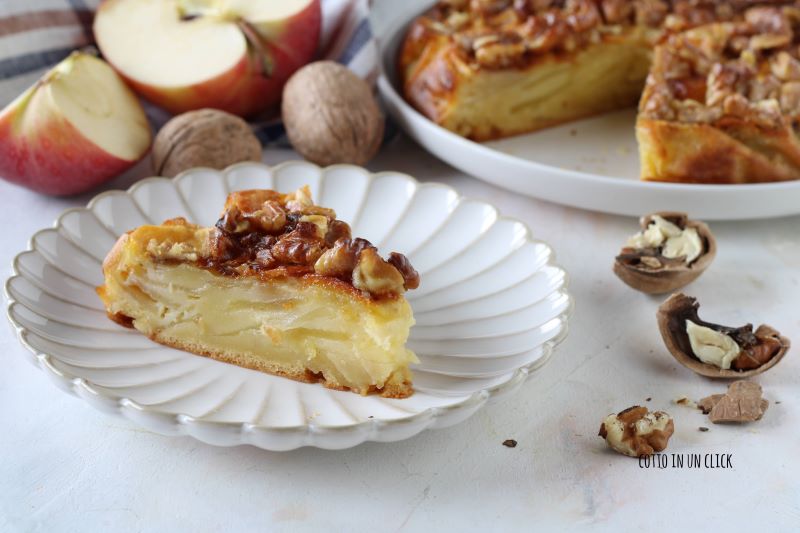 apple and walnut cake without butter, quick and full of apples