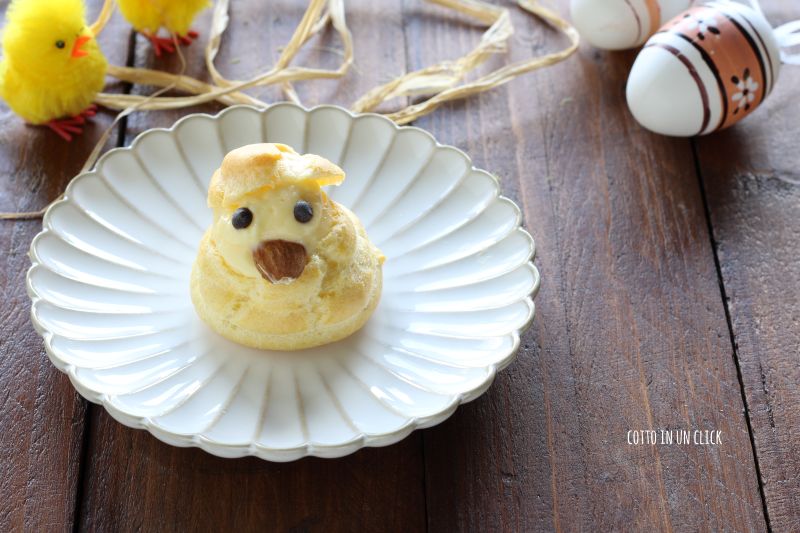 chick profiteroles with custard