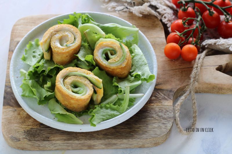 cold omelet rolls with squacquerone and cucumbers