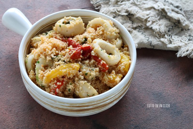 couscous with squid and roasted peppers