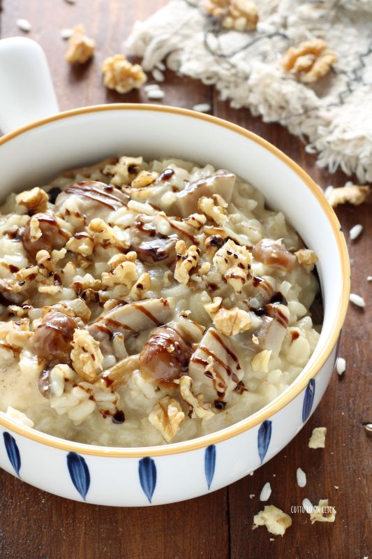 mushroom risotto with goat cheese and walnuts in pressure cooker