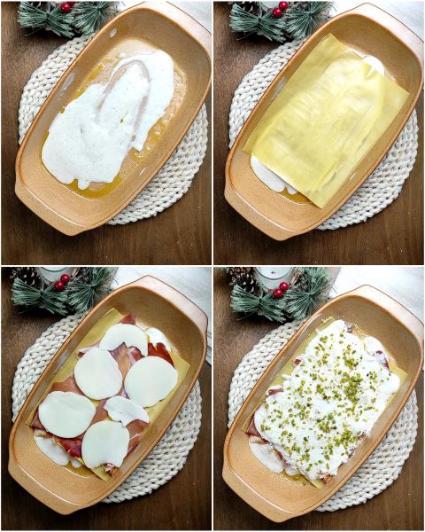 preparazione delle lasagne al pistacchio