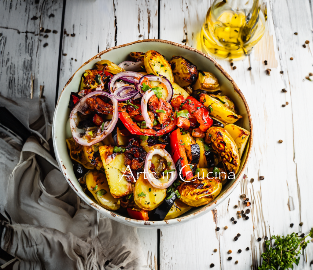Potatoes with Roasted Vegetables in Salad