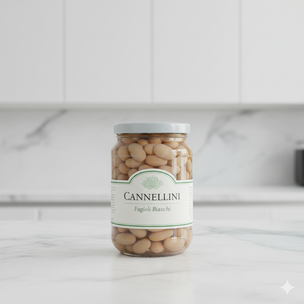 precooked cannellini beans packaged in a glass jar