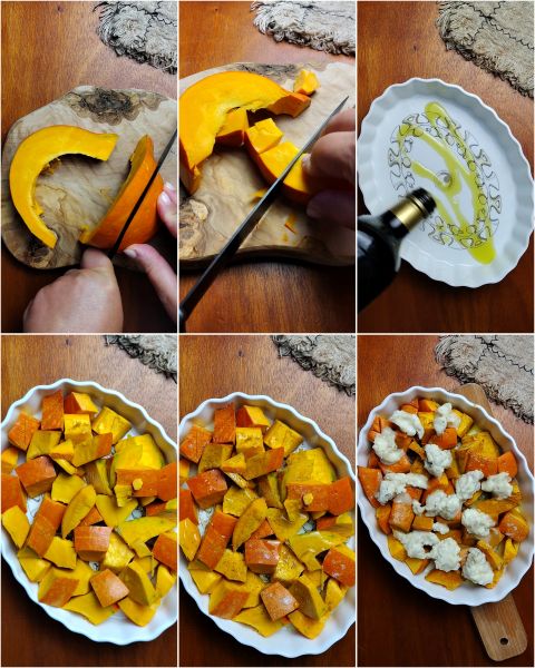 preparation of baked pumpkin with gorgonzola