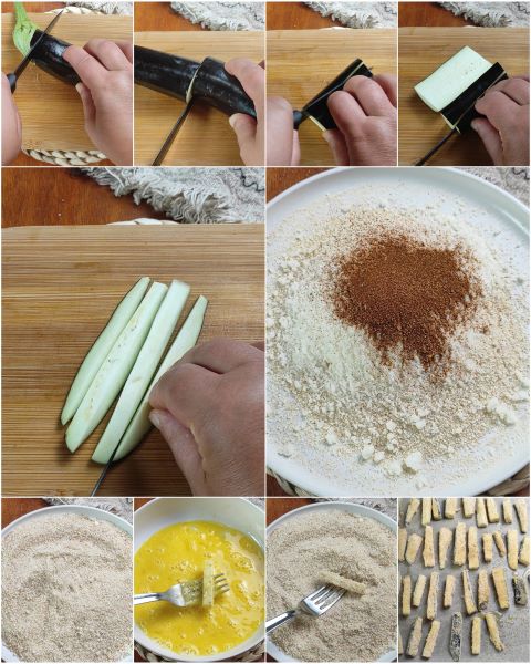 preparation of crispy baked eggplant sticks