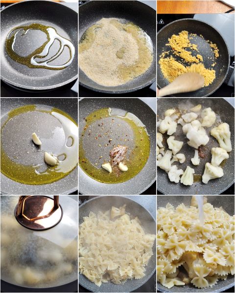 preparation of pasta with cauliflower and anchovies