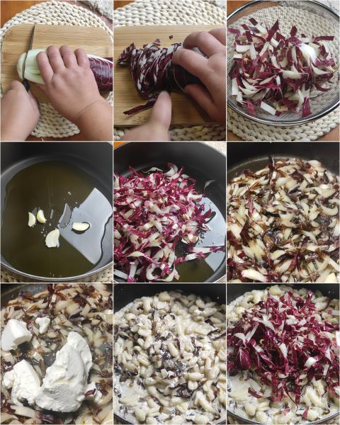 preparation of radicchio and ricotta pasta