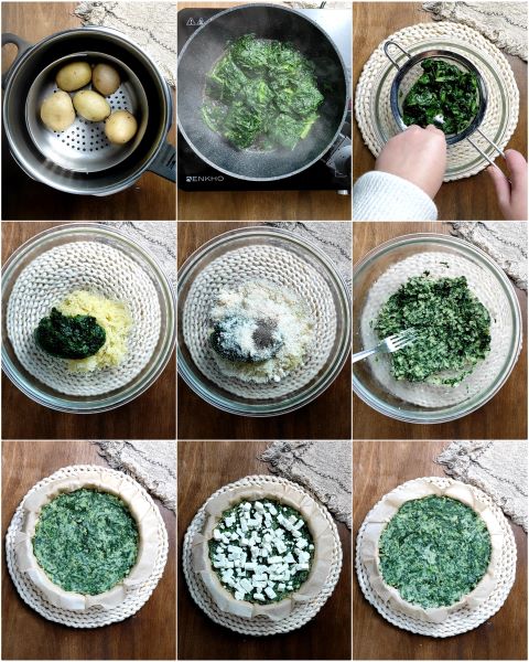 preparation of spinach and potato casserole