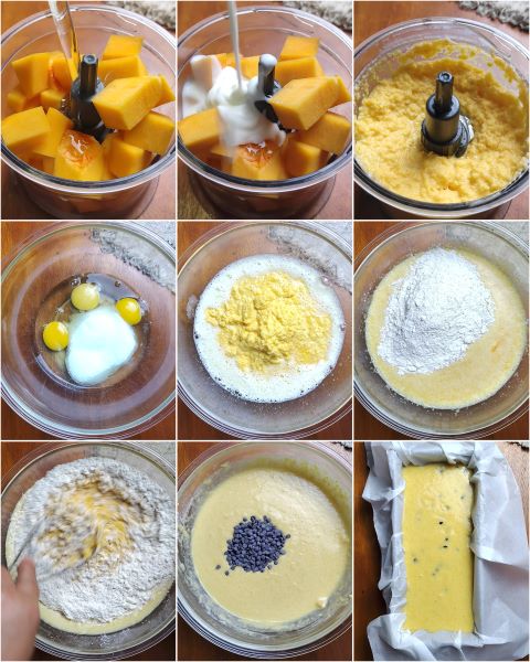 preparation of the pumpkin and chocolate plumcake