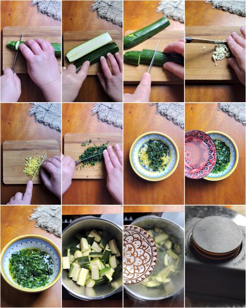 preparation of zucchini in vinegar sauce in pressure cooker