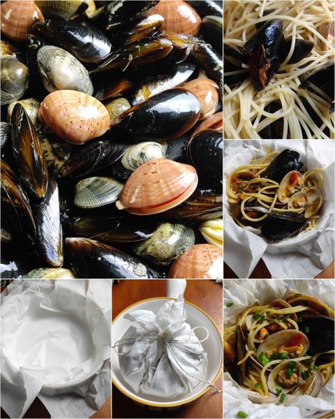 preparation of spaghetti en papillote