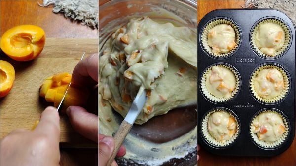preparing apricot muffins