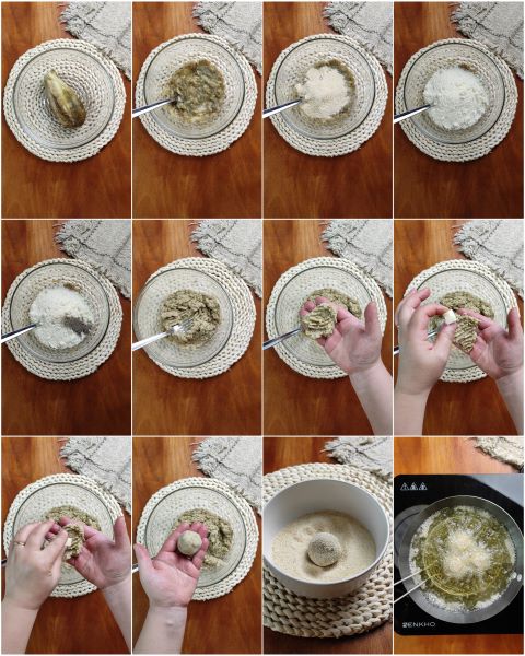 preparing eggplant meatballs