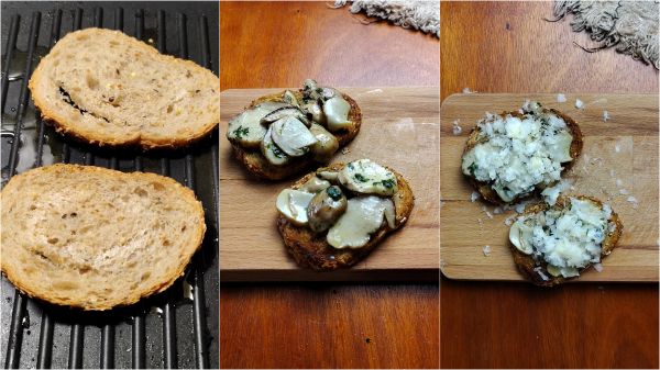 preparing mushroom crostini