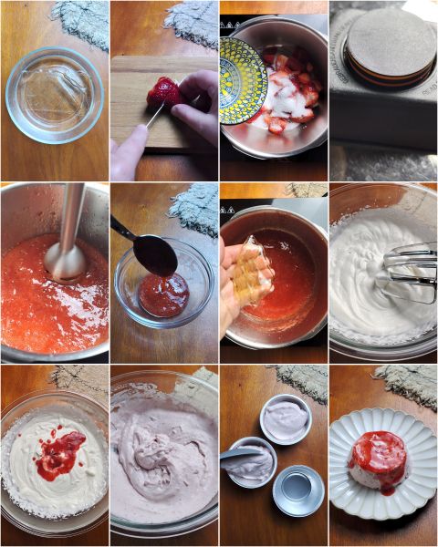 preparing strawberry semifreddo