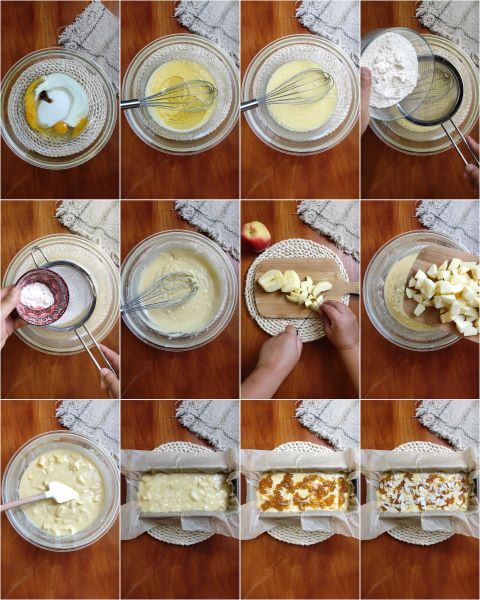 preparing the apple and jam loaf cake