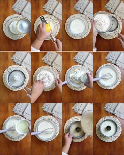 preparing the eggless yogurt bundt cake