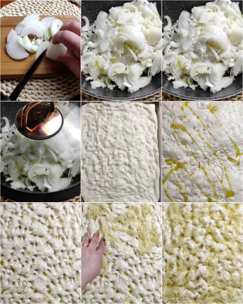 preparing the onion focaccia