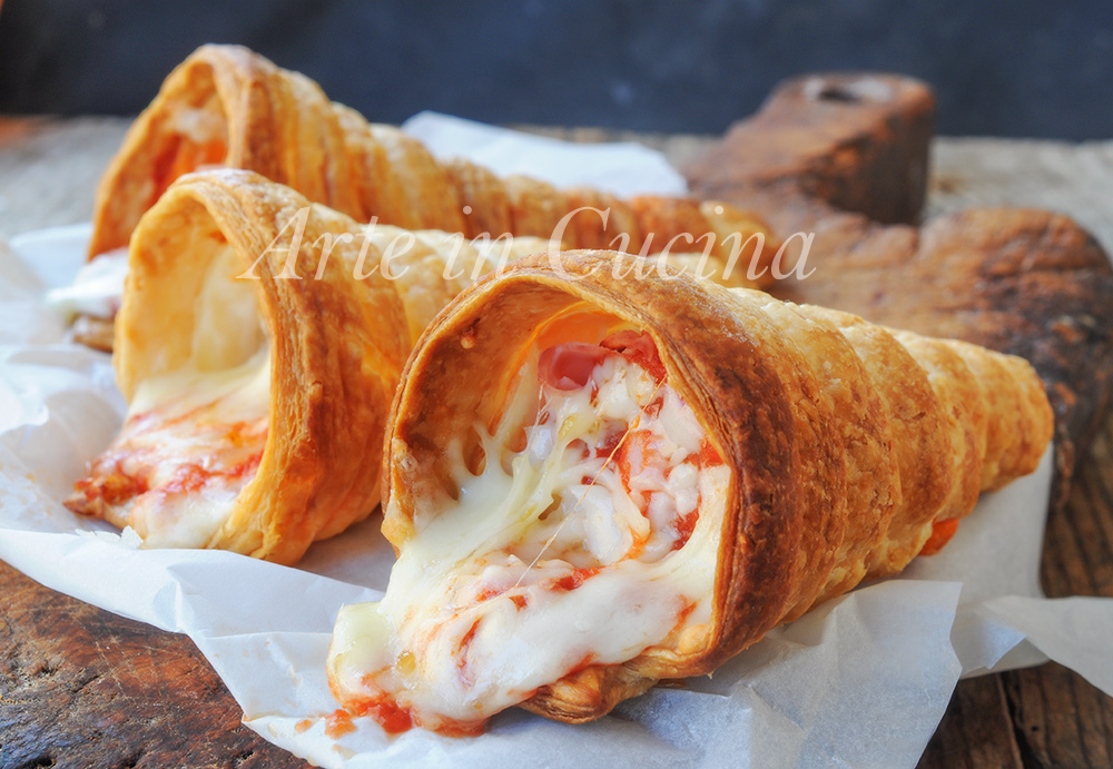 Puff Pastry Cones Filled Pizza Flavor Quick Recipe vickyart arts in the kitchen