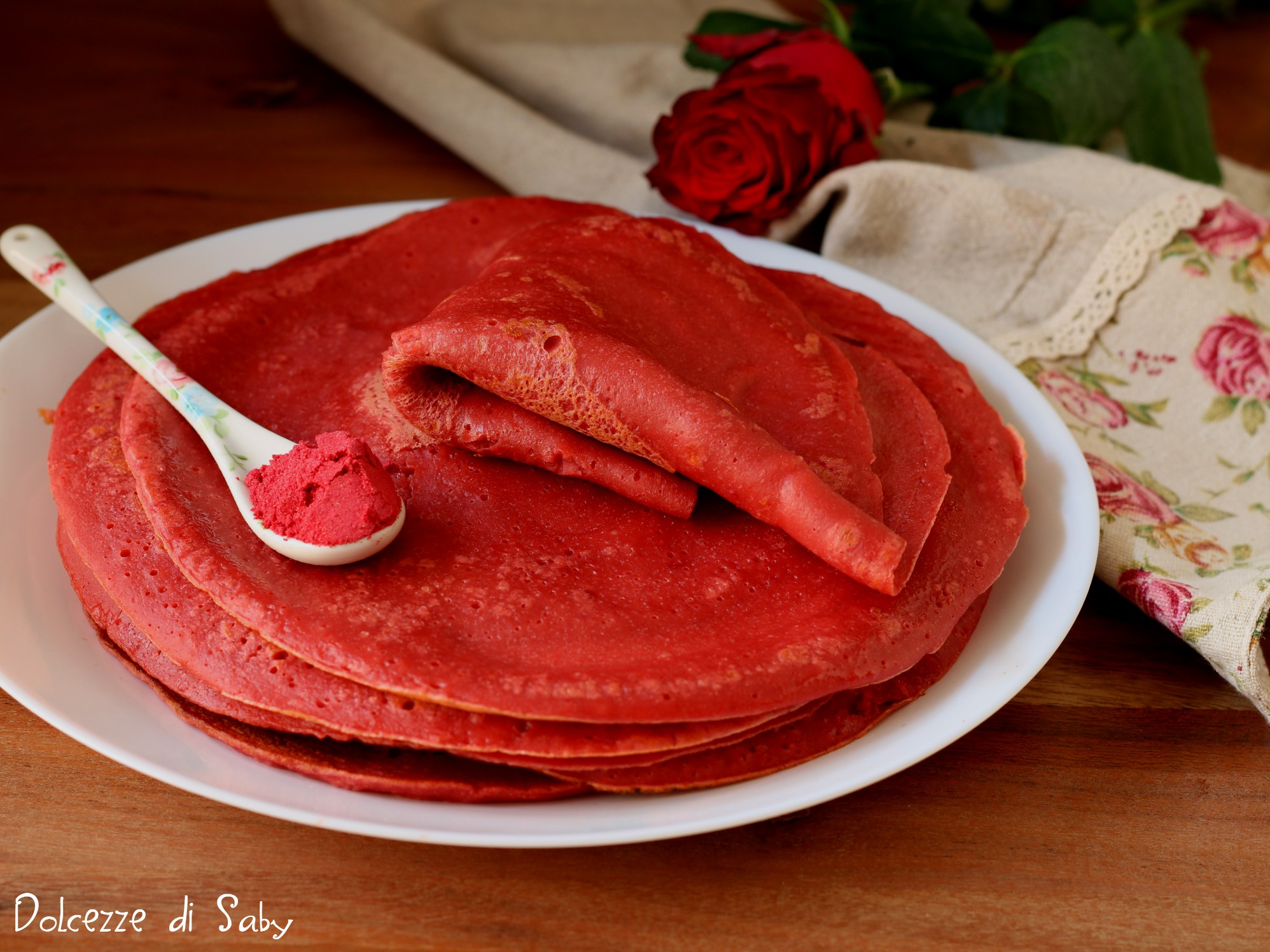 Raspberry Crepes with Fruit Powder