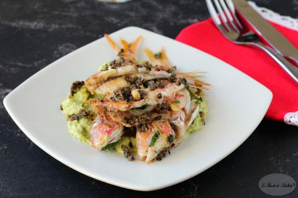 Red Mullet with Broccoli Cream and Olive Crumb