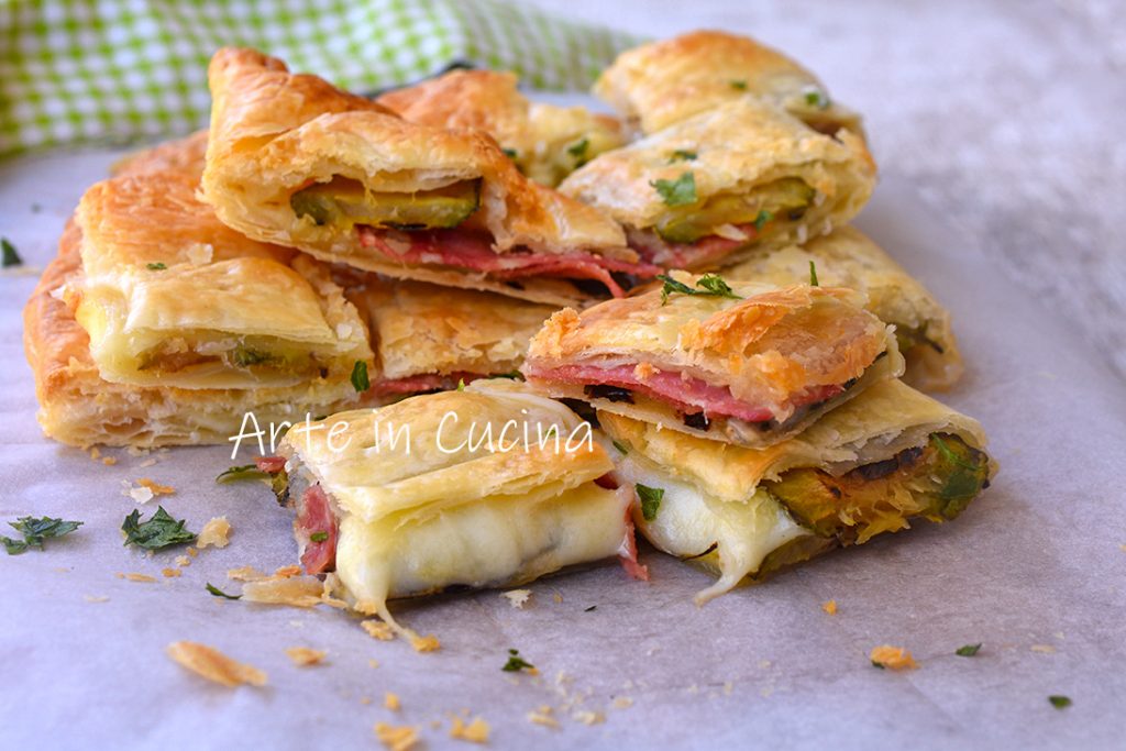 Rustic zucchini and roasted salami